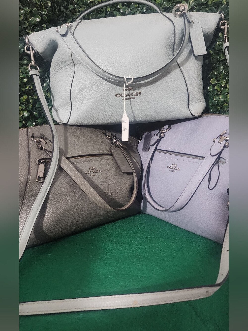 3 COACH Pebbled Leather Satchel Trio - Light Gray, Taupe, Lilac